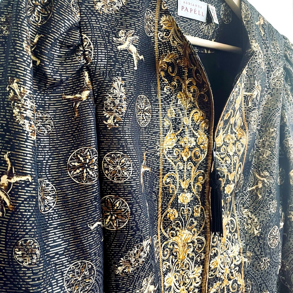 Elegant Adrianna Papel Silk Blouse with gold details and front tassel zipper